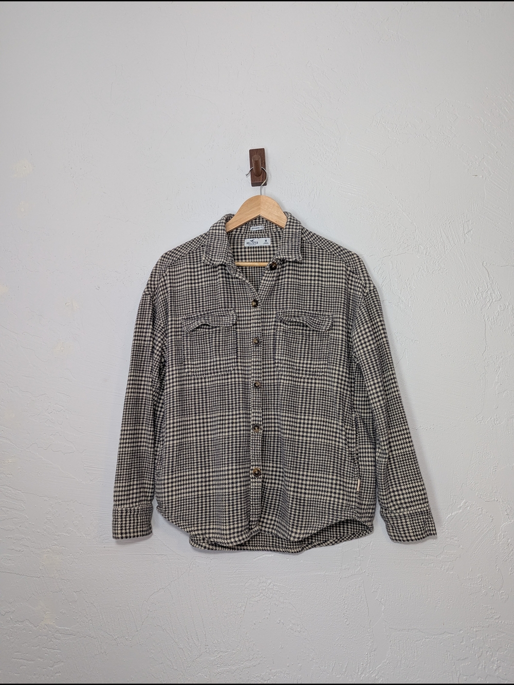 Hollister Boyfriend Fit Houndstooth Lightweight Cotton Shacket Grunge Indie M